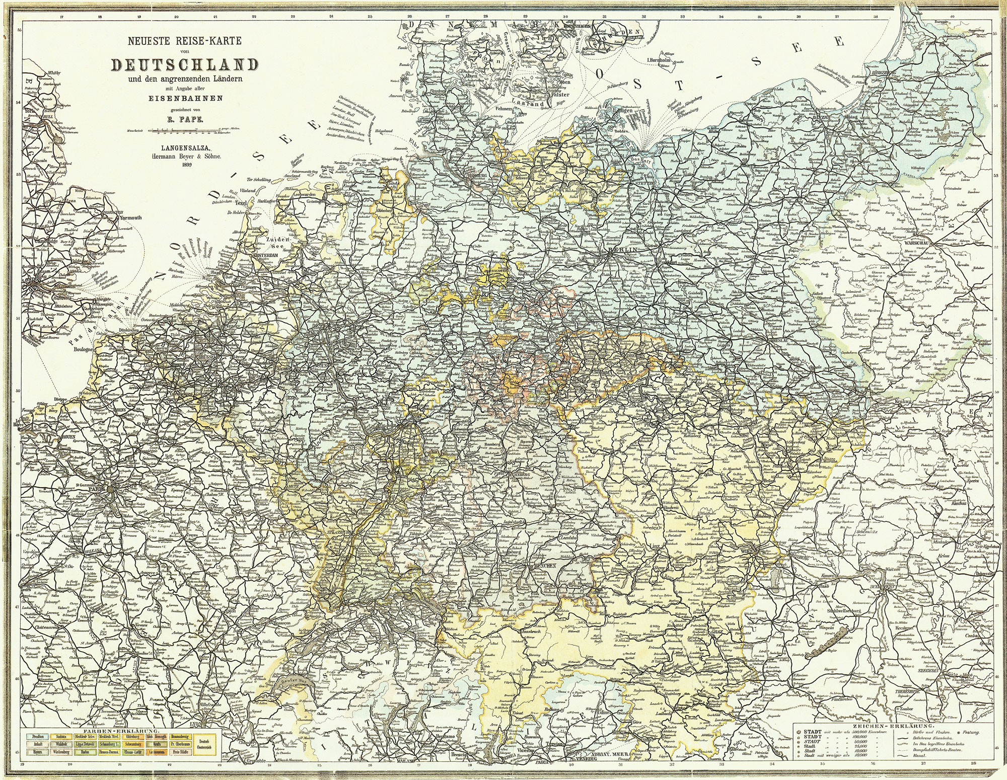 Eine Deutschlandkarte von 1899 mit deutlich erweitertem Schienennetz.